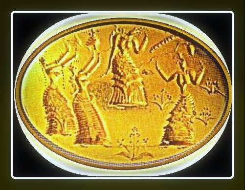 detalle del relieve sobre anillo de oro Minoico