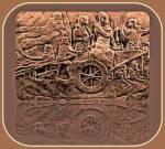 soldados asirios trnasportando carro de guerra sobre&nbsp;embarcacion