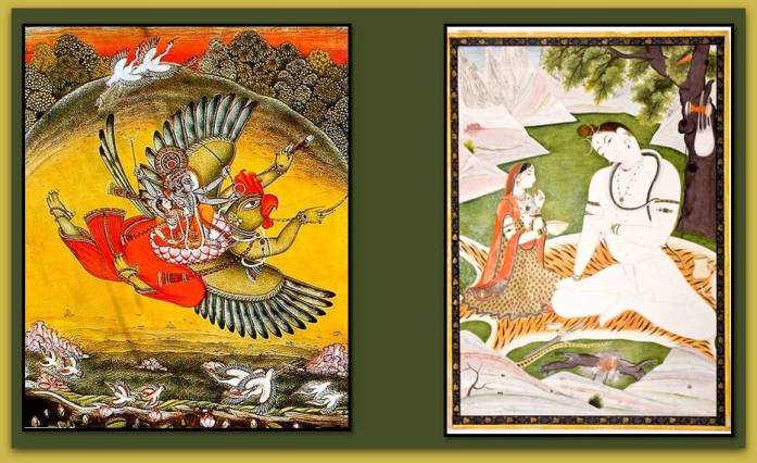 Representacion de escenas de tema religioso en pinturas de La India.