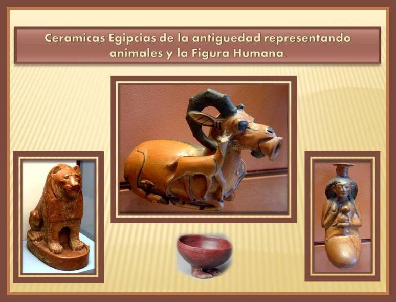 Ceramica de Egipto con figura de animales y figura humana