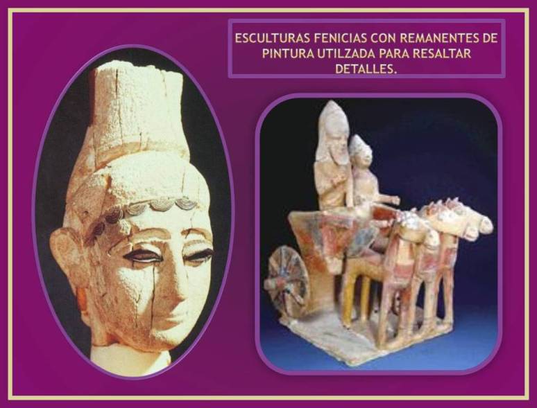 esculturas fenicias de bulto redondo con restos de pinturas