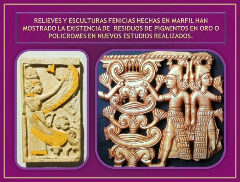relieves en marfil fenicios con pigmentos de pintura