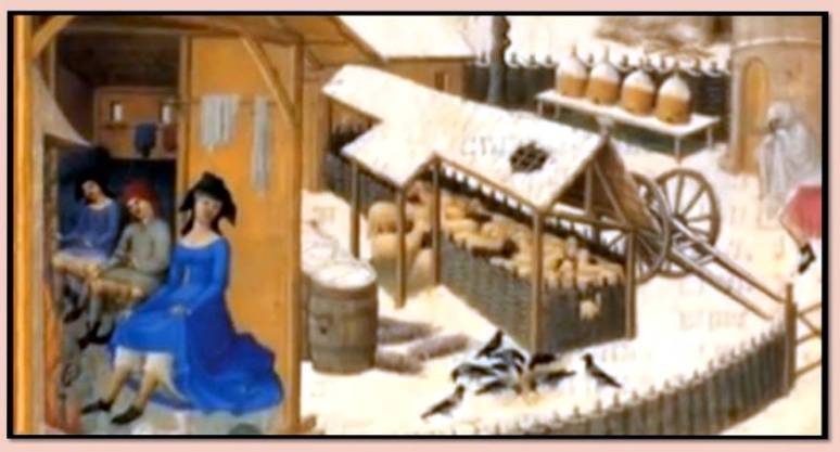 Detalle de ilustracion del manuscrito Las Ricas Horas de Jean de Berre. Por los Hermanos Limbourg. 