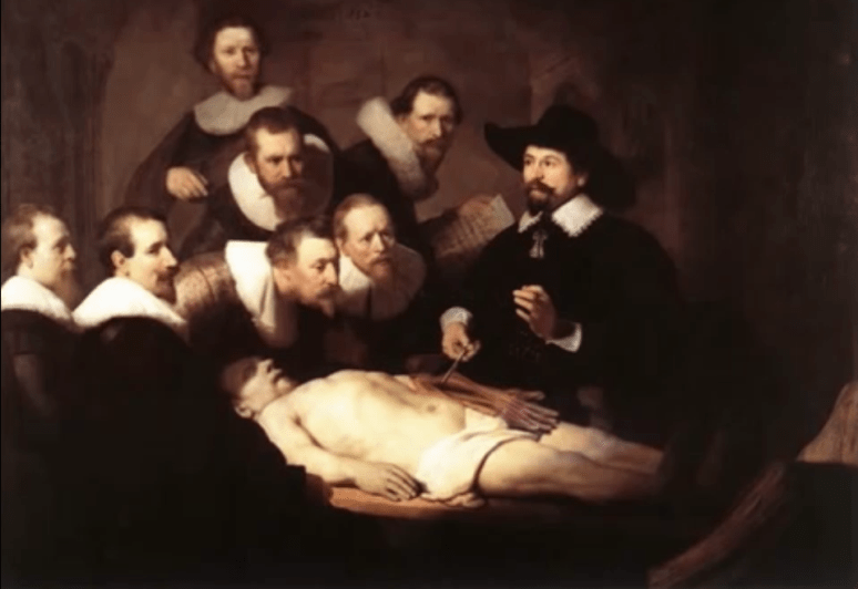 Leccion de Anatomia  del Dr. Nicolaes Tulp.1632 . Pintura al oleo sobre canvas por Rembrandt.