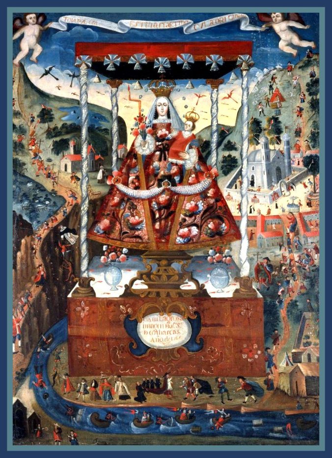 ‎Nuestra Señora de Cocharcas bajo el baldaquín‎‎ (Escuela de Cuzco, Perú), 1765.