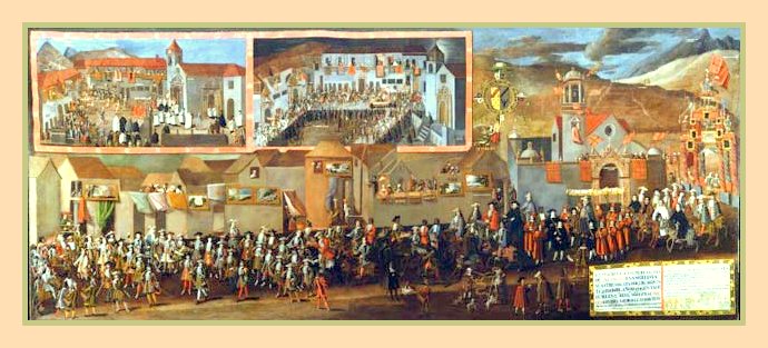 Entrada del Virrey Arsobispo Morcillo. por el pintor Melchor Perez Holguin.